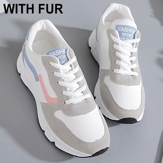Blue with fur Модная повседневная обувь; женская летняя Удобная дышащая Белая обувь; женские кроссовки на платформе; Basket Chaussure Femme - Цвет: Blue with fur