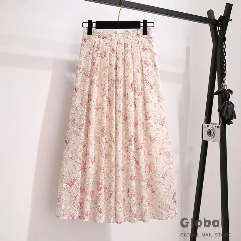 

Plus Size Women's Summer Dress 2021 New Korean Version Of Thin Solid Color Blouse Girl Floral Skirt Two-piece Commuter Fashion