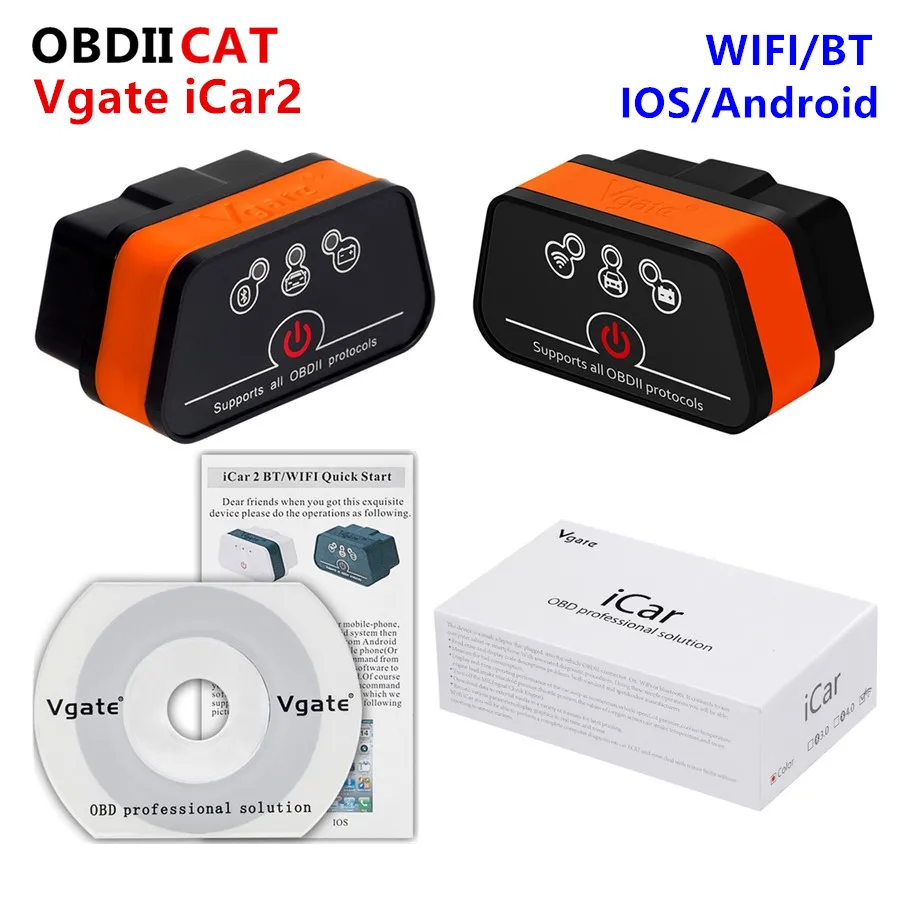 10pcs Vgate iCar2 ELM327 obd2 scanner elm 327 V2.1 obd 2 wifi icar 2 auto diagnostic scanner for android/PC/IOS