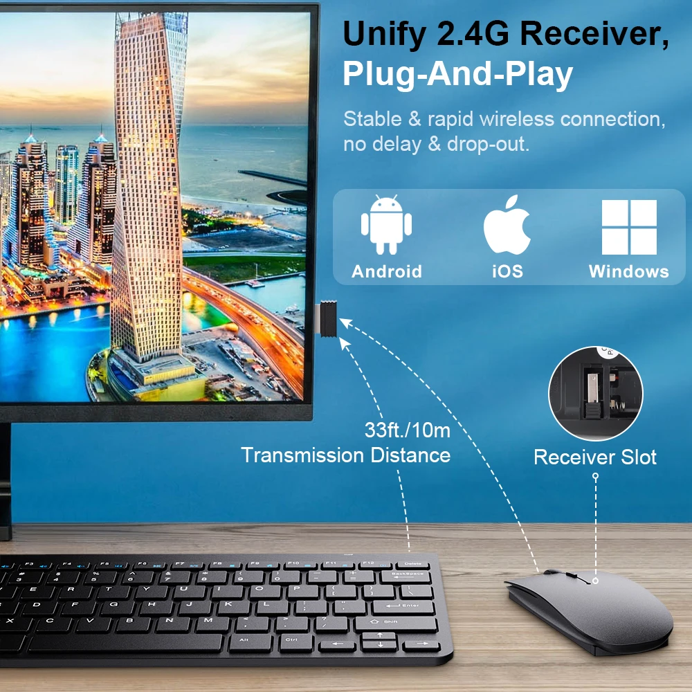 Клавиатура и мышь MoKo 2 4G Беспроводная компактная портативная мини клавиатура