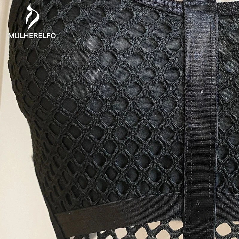 

Sexy Strap Halter Neck Bodysuit Women Nighties Hollow Bandage Mesh Patchwork Jumpsuit Female Sleepwear Sleeveless Slim Nightwear