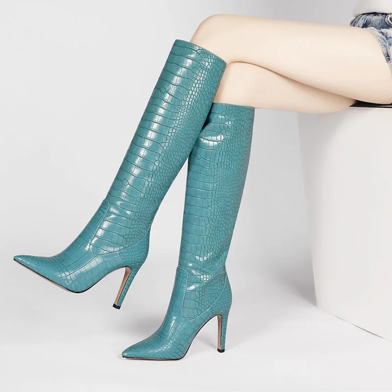 Женские высокие сапоги с острым носком на тонком каблуке FT1288 | Обувь