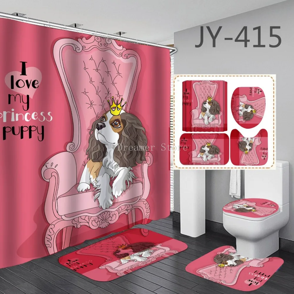 

Pink Cartoon Dog 3D Print Dogs Cat Shower Curtain High Quality Waterproof Girls Bathroom Polyester Fabric Bathroom Curtain