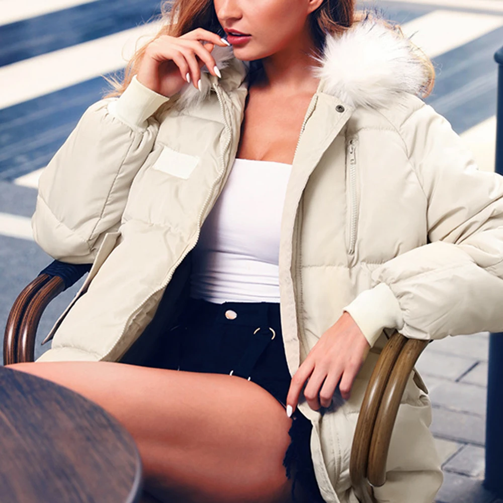 Теплая зимняя куртка для женщин 2019 Мода с капюшоном меховой воротник пуховое
