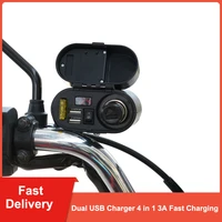 universal motorcycle dual usb charger 4 in 1 3a fast charging power adapter with voltmeter digital clock motorcycle accessories
