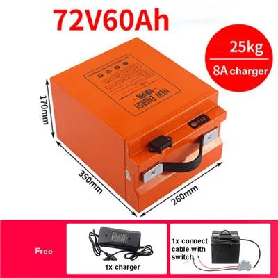 72V60AH 48 В/60 в/72 в электрический велосипед литиевая батарея для менее 2000 Вт Мотор электровелосипед Электрический велосипед батарея 28AH/32AH/40AH/60AH/75AH 220V - Цвет: 72V60AH