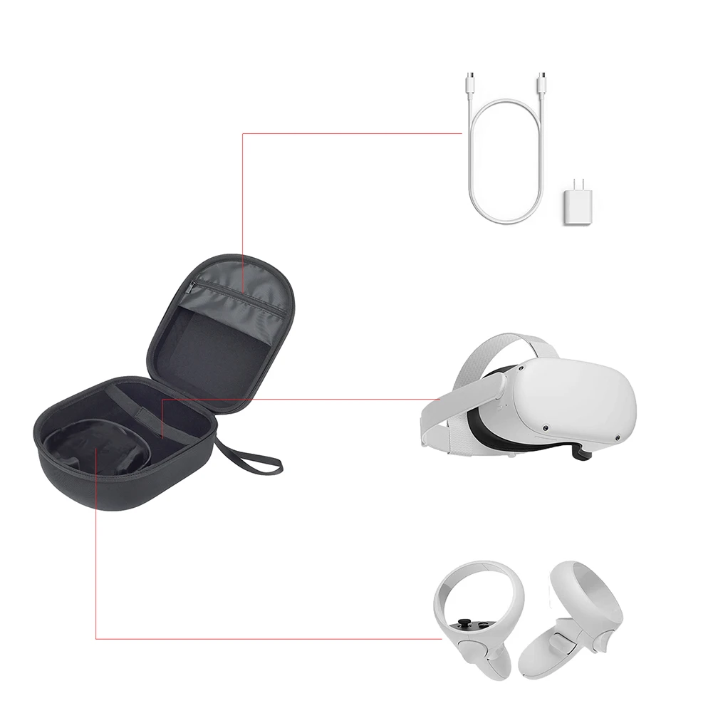 

Carrying Case for Oculus Quest 2 VR Headset Touch Controller EVA Hard Shell Carry Protective Case Accessory Pocket