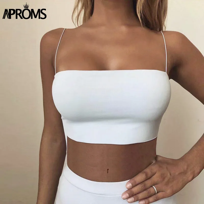 Aproms сексуальный топ с квадратным вырезом, женские летние однотонные укороченные топы на бретельках, красивые уличные топы для девочек с тонким ремешком, эластичный укороченный топ