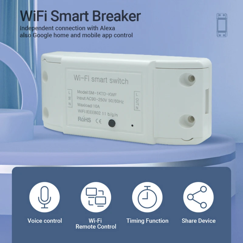 

Tuya WiFi Smart Light Switch Automation Module Wifi Smart Home Wireless Switch Smart Life APP Wireless Control With Alexa Google