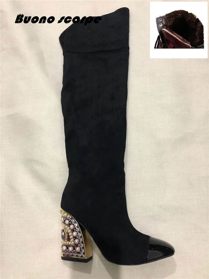 Short plush Buonoscarpe/Новинка; модные кожаные ботинки золотистого цвета; Bota Feminina; Новое поступление; Botas Mujer; туфли на высоком каблуке со специальной формой - Цвет: Short plush