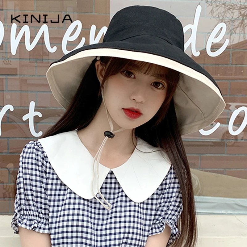 Панама женская двусторонняя с широкими полями Модная хлопковая пляжная от