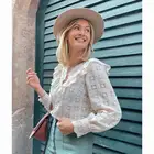 Женская ажурная блузка в стиле пэчворк, элегантные рубашки с круглым вырезом и длинными рукавами с оборками, повседневные женские винтажные шикарные Рубашки, Топы