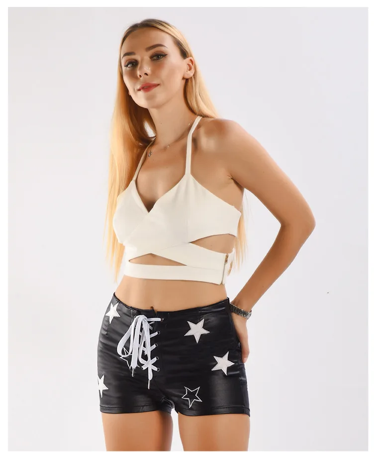 Шорты LOGAMI из искусственной кожи на шнуровке с принтом звезд женские осенние