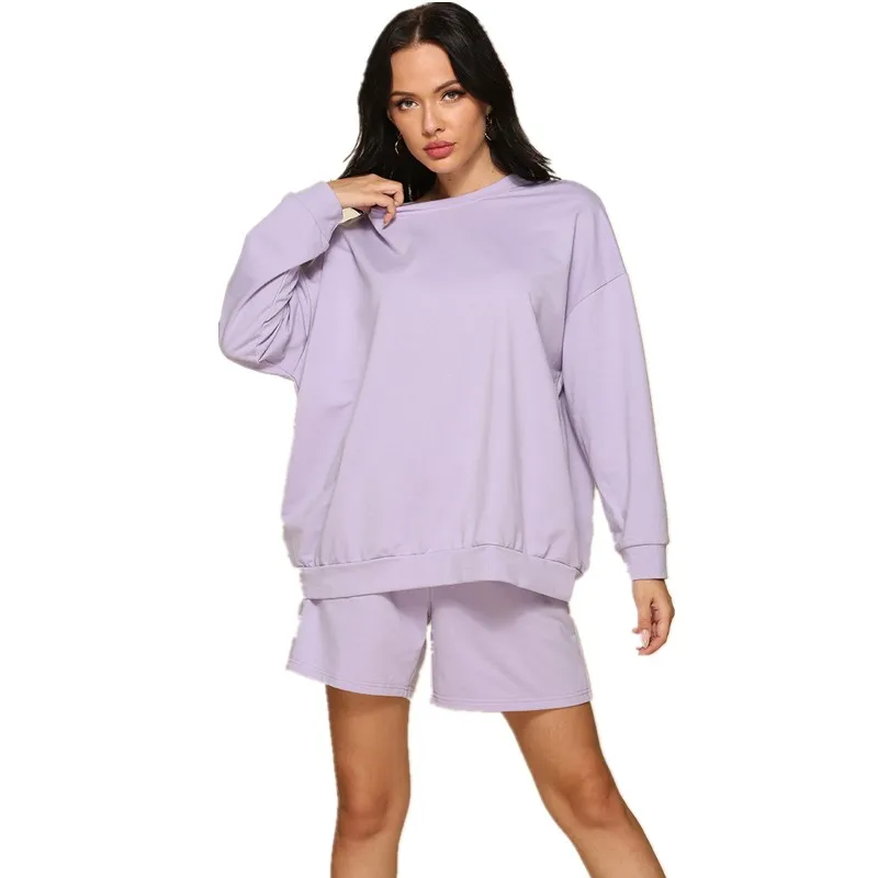 

2 Pce Set Tracksuits Womens Two Piece Set Outfits Women 2021 Spring Autumn Leisure Outfits Oversized High Waist Shorts Clothing