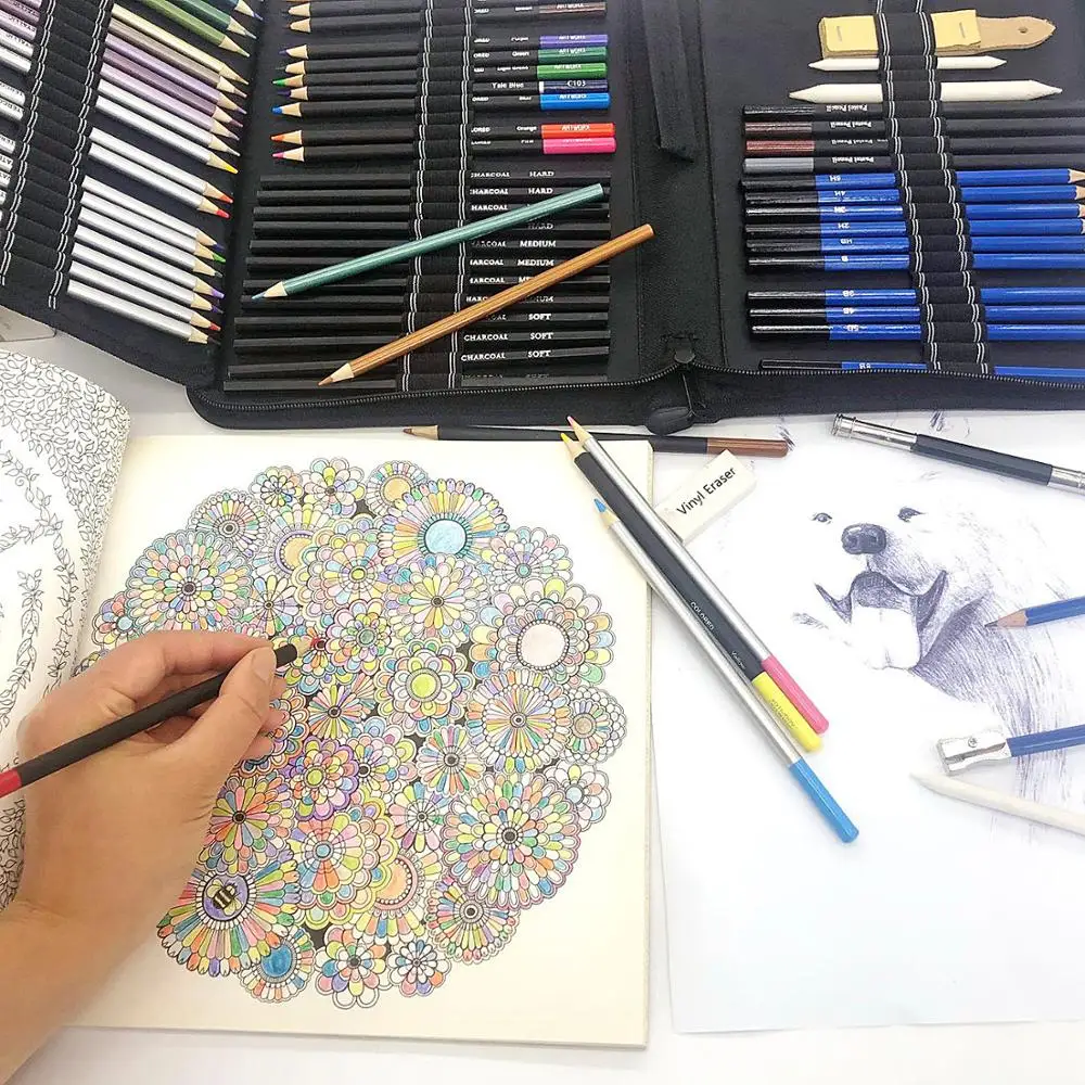 72 Pcs Colored Pencil Set Contain Watercolor Brush Eraser Sharpener Blending Stump Sketch Charcoal Pencils Painting Art Supplies |