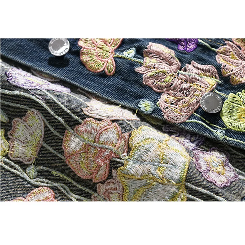 Весенняя Новинка джинсовая куртка с вышитыми цветами женская верхняя одежда