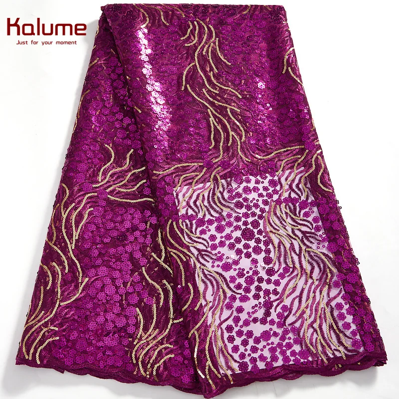 

Kalume African Sequins Lace Fabric High Quality Nigerian Tulle Lace Fabric 2021 5 Yards For Sew Cloth Diy Dress Wedding H2571