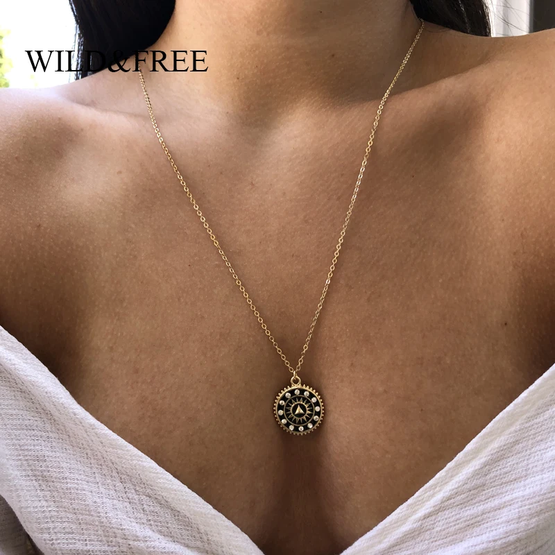 Wild & Бесплатная доставка Новое поступление золота круглые подвески ожерелья для