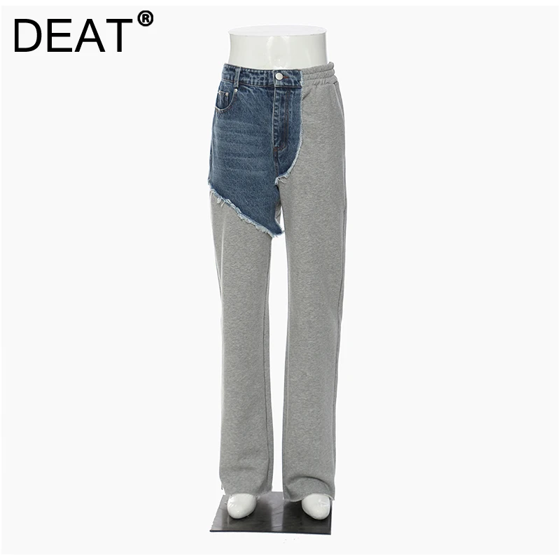 

Женские джинсовые брюки DEAT, асимметричные прямые повседневные брюки составного кроя, модель 7I3523 на осень и зиму, 2021