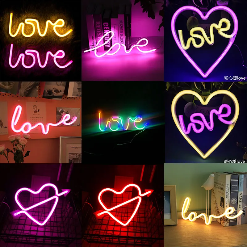 LED Neon Light Sign Logo Model Night Lamp LOVE HEART Figure Shape Decor Home Room Wall Art for Wedding Party Store Gift