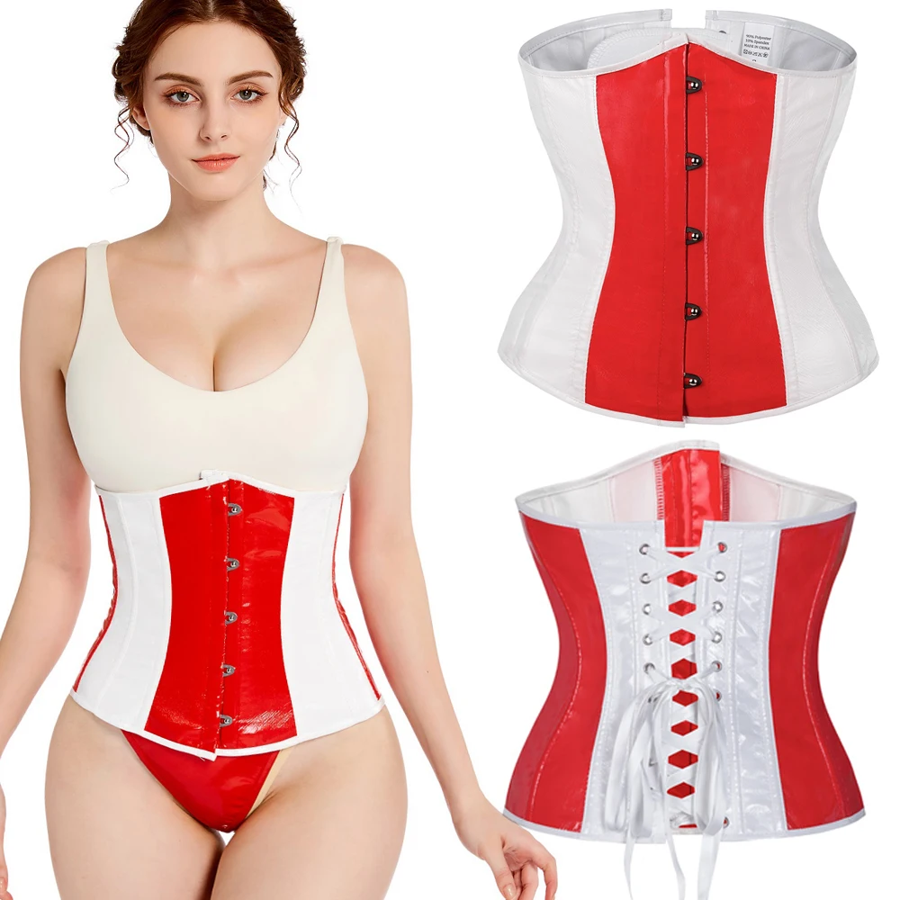 

Ceinture large Gothic Women Sexy Boned Lace up Underbust Corset Lingerie Top Waist Cincher Bustier Corpet Corselet White and Red