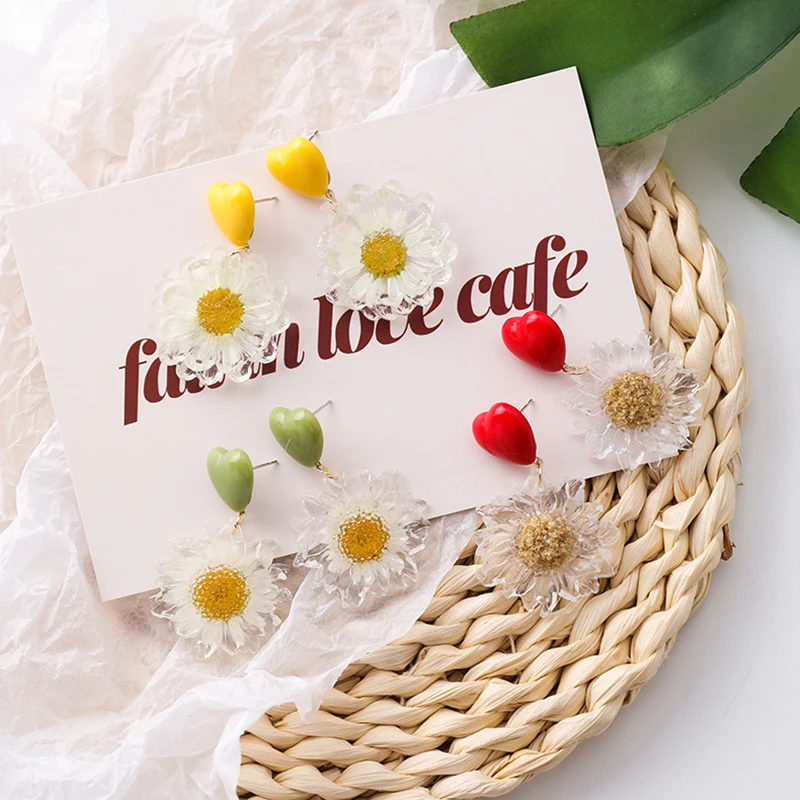 Корейские модные простые белые акриловые длинные серьги с ромашками милые