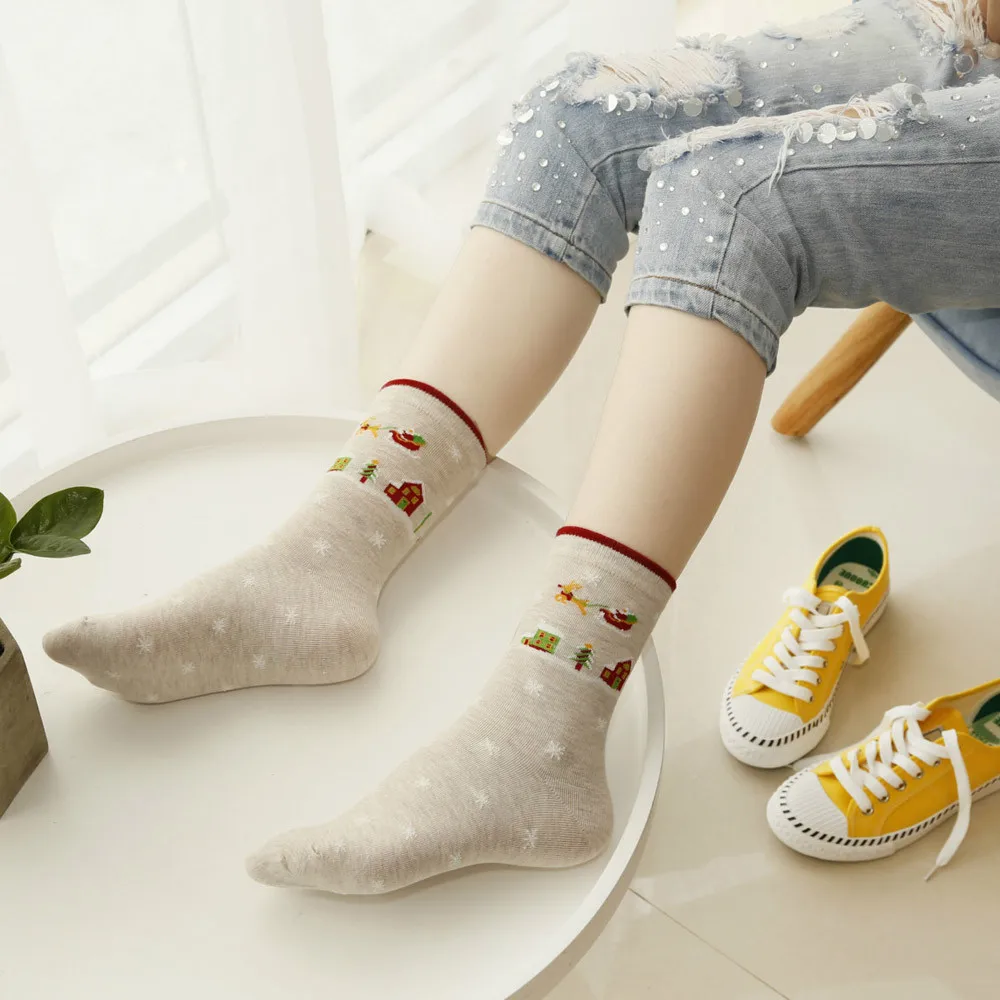 SAGACE Модные женские носки для девочек Забавные удобные дышащие с принтом Санта