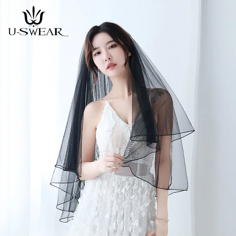 Ретро готическое простое мусульманское платье невесты с ленточным краем черное