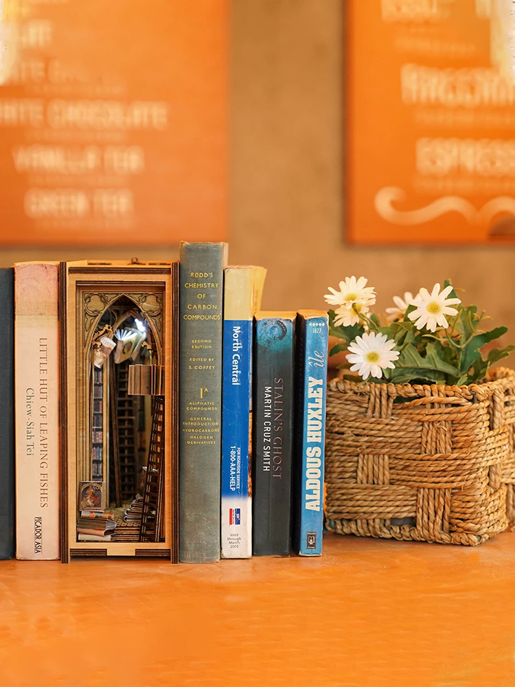 

Fsolis Bookend Elf Library Bookshelf Miniature Dollhouse Diorama Architectural Model Kit