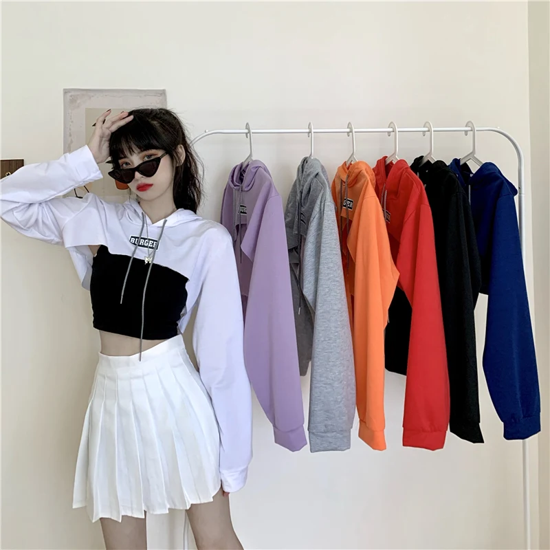 

The new thin ultra short hoodie for early autumn women's high-waisted hip hop hip-hop long sleeve top trend