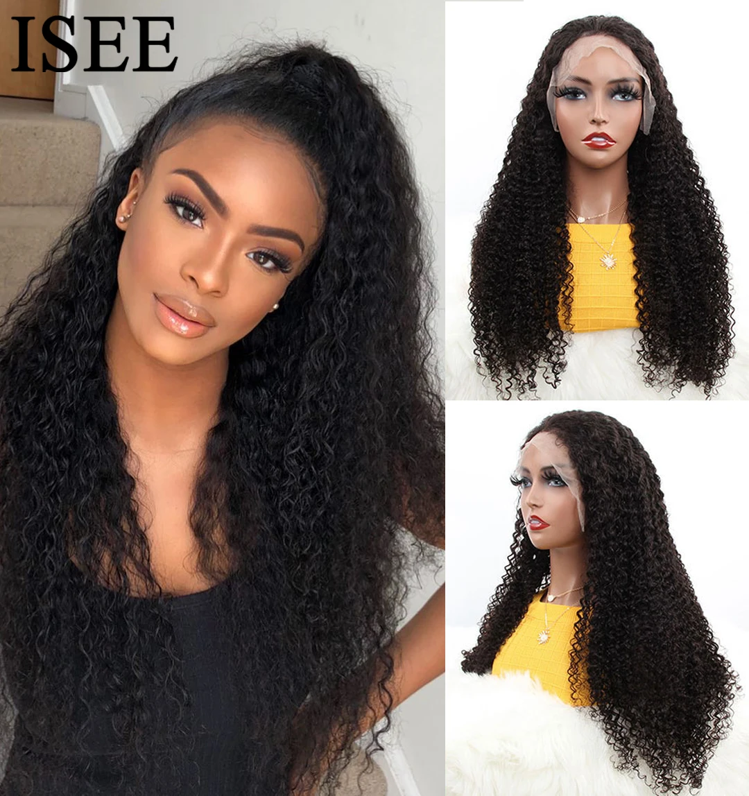 Кудрявые вьющиеся 360 парик 150% плотность ISEE человеческие волосы парики для женщин