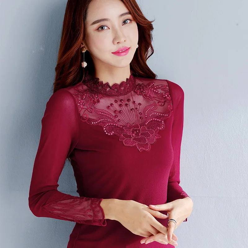 Женская блузка рубашка новинка 2019 Осенние сетчатые Топы с длинным рукавом