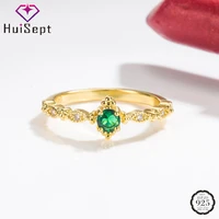 huisept trendy ring silver 925 jewelry with emerald zircon gemstone finger rings for women wedding party gift ornament wholesale