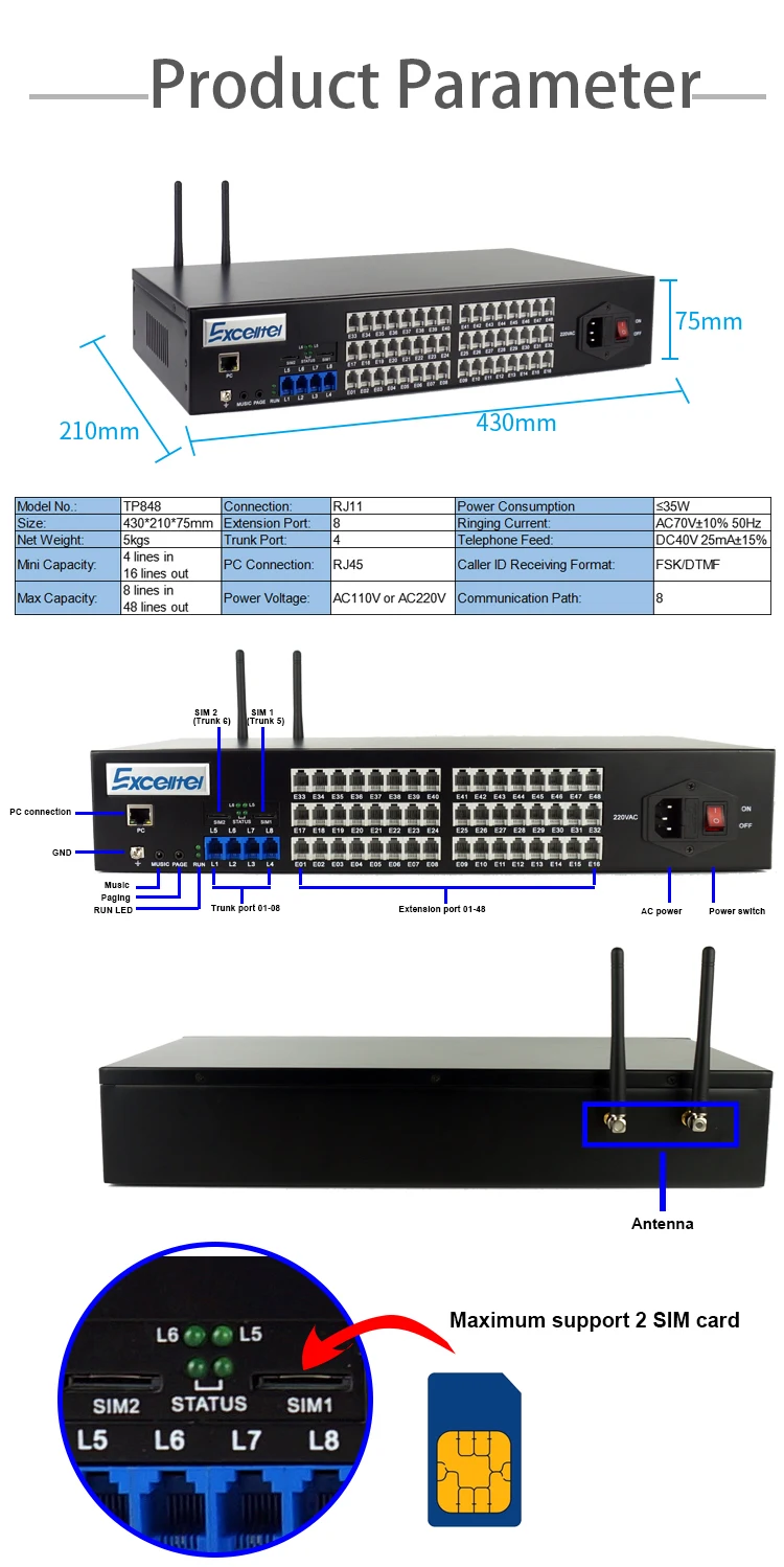Excelltel АТС 2 GSM TP848-432 оператора домофон Системы | Мобильные телефоны и аксессуары