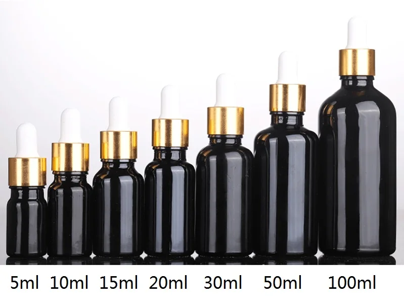 

5-100ML Primary Black Glass Essential Oil Drop Liquid Pipette Bottle Refillable Sub-bottling Makeup Tool Plastic Cap 200PCS/LOT