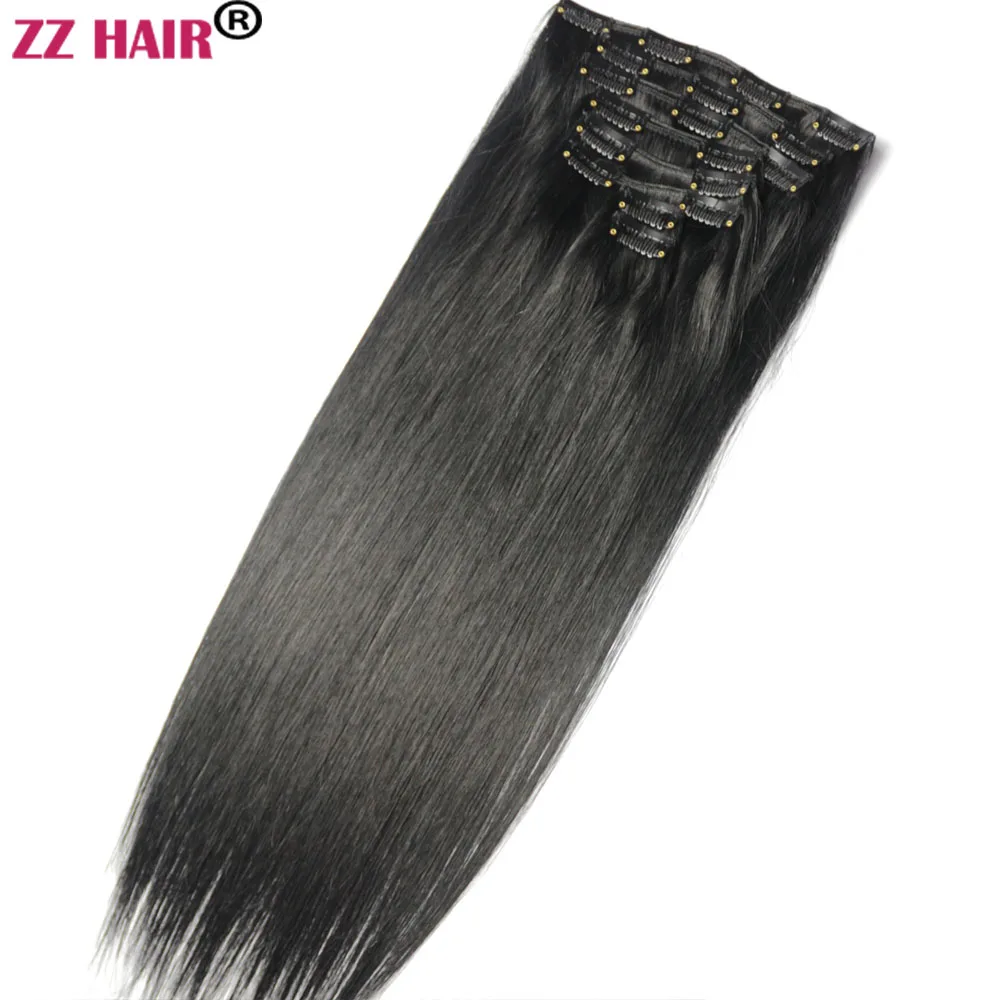 ZZHAIR 100 г 160 16 26 дюймов машинная работа волосы без повреждений набор из 8 шт. зажимы