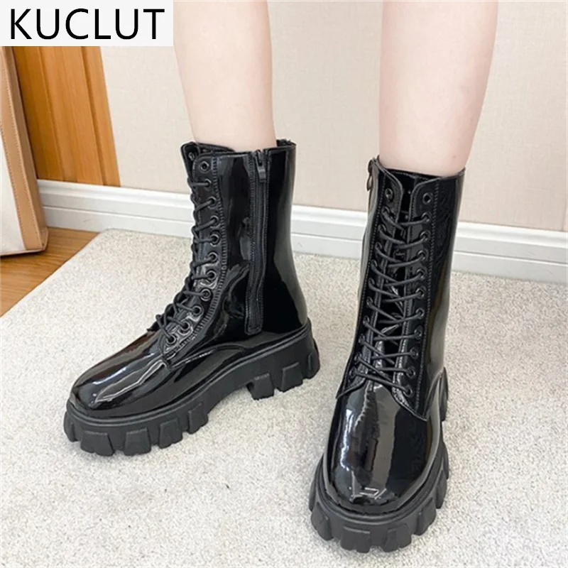 

2021 Autumn New Women's Boots Outdoor Comfortable Platform Lace-up Ankle Boots Fashion Side Zipper Martin Boots Botas Mujer