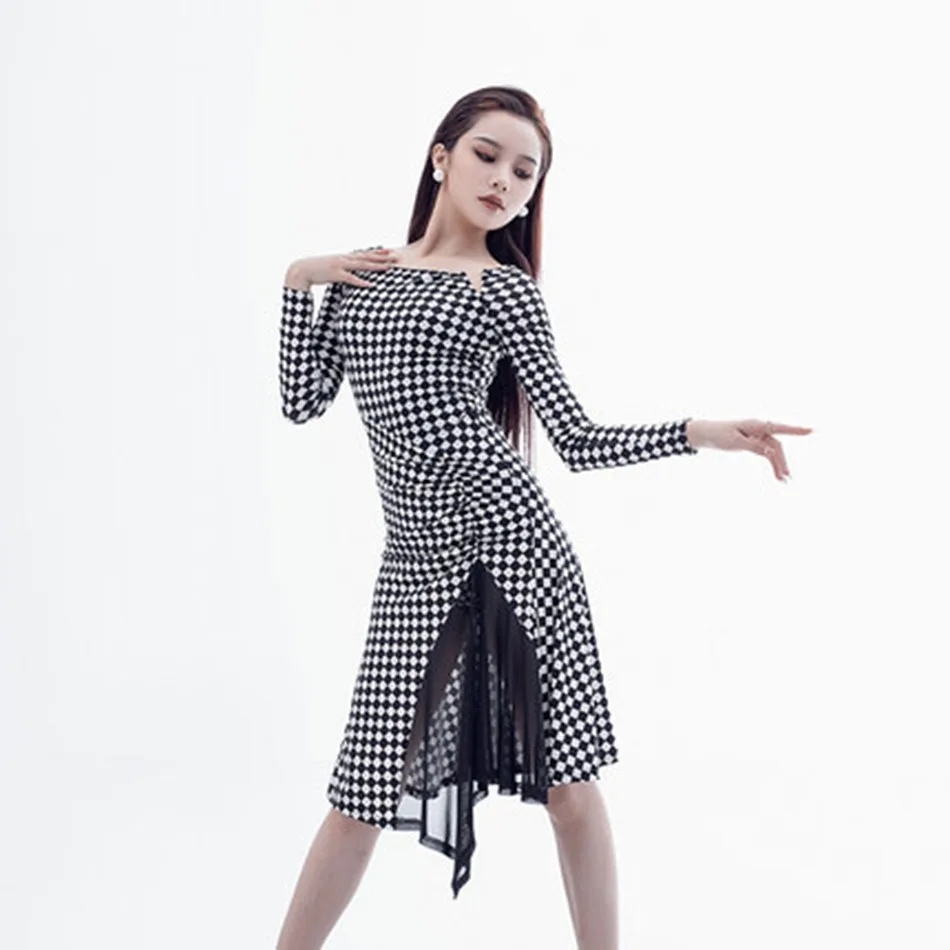 Женское лоскутное платье для латиноамериканских танцев Белое и черное бальных