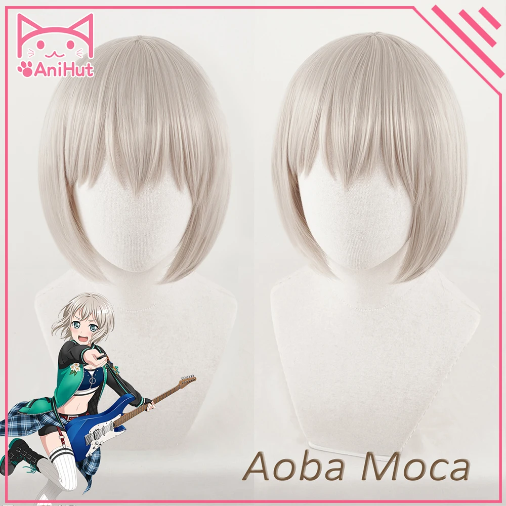 AniHut Aoba Moca Wig Game BanG Dream! Cosplay Wig Synthetic Griege Women Hair Anime BanG Dream Cosplay Aoba Moca Costume