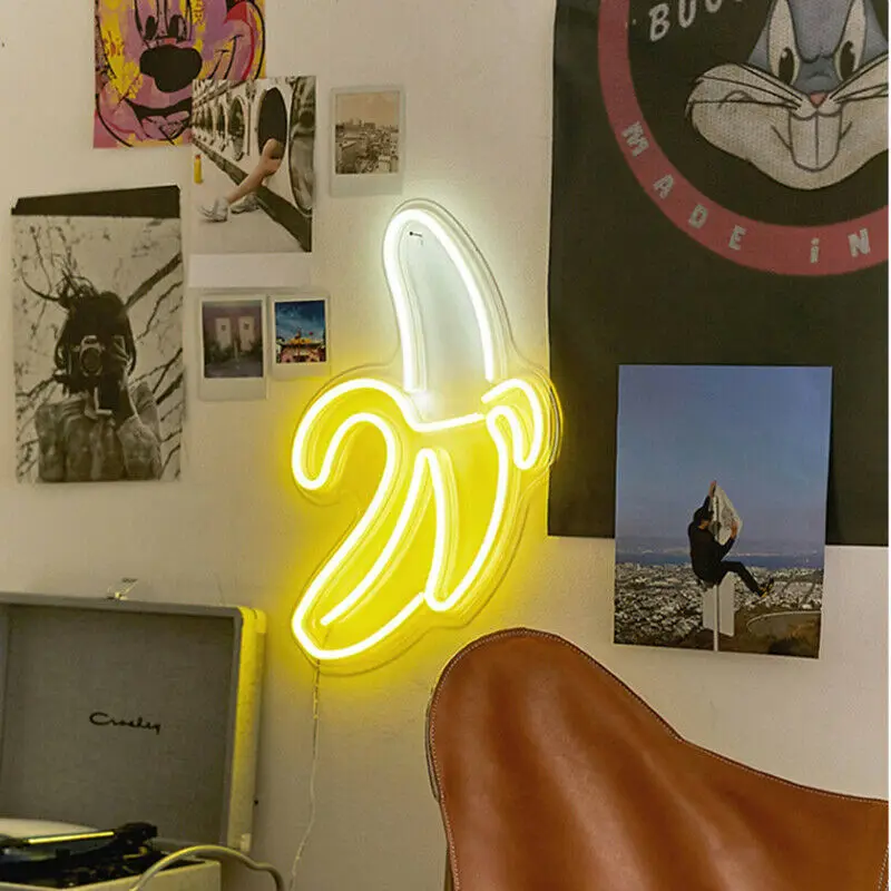 banana Неоновый светильник, неоновая вывеска, панель, Ночной светильник, питание от USB, в форме INS, романтическая, свадебная, праздничная, Сказочная лампа, крыло, банан - Цвет: banana