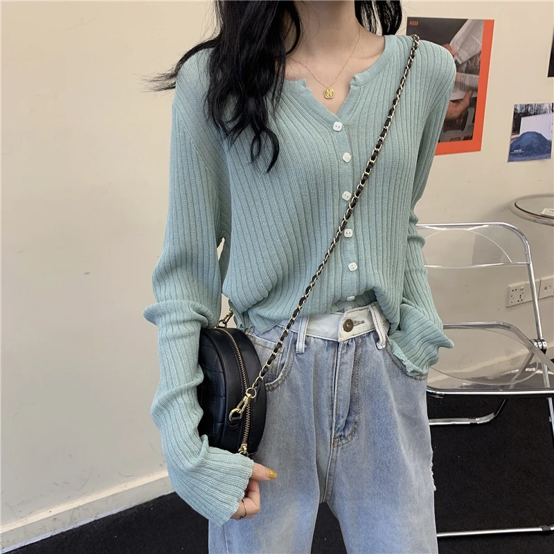 

GOOHOJIO 2020 Autumn Winter Women Sweater Cardigans Oversize V-neck Cardigan Ladies Outwear Chic Solid Color Sweater Women Tops