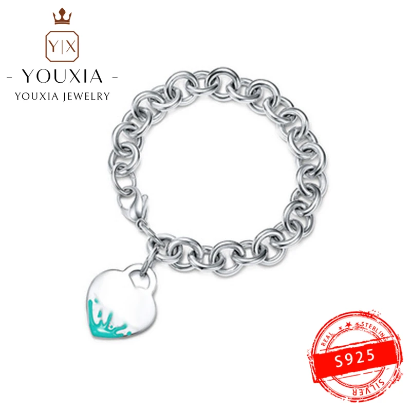 

925 Sterling Silver Custom Heart-shaped Elegant Embellishment Bracelet