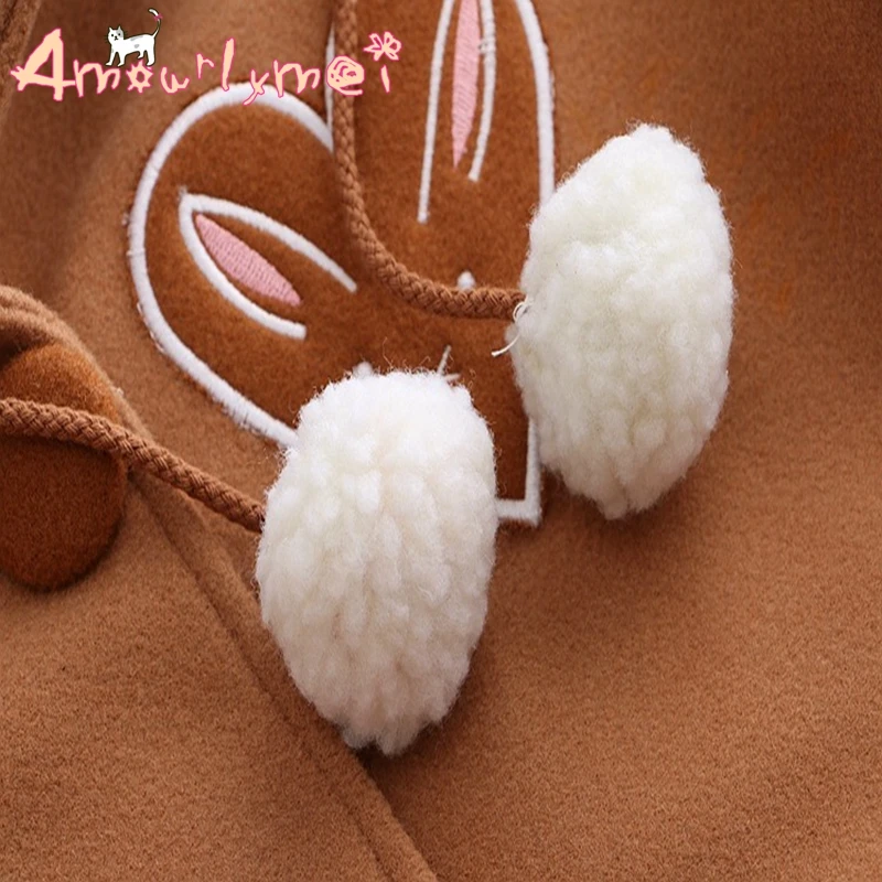 Женское шерстяное пальто с капюшоном Mori Girl Повседневная теплая бархатная куртка