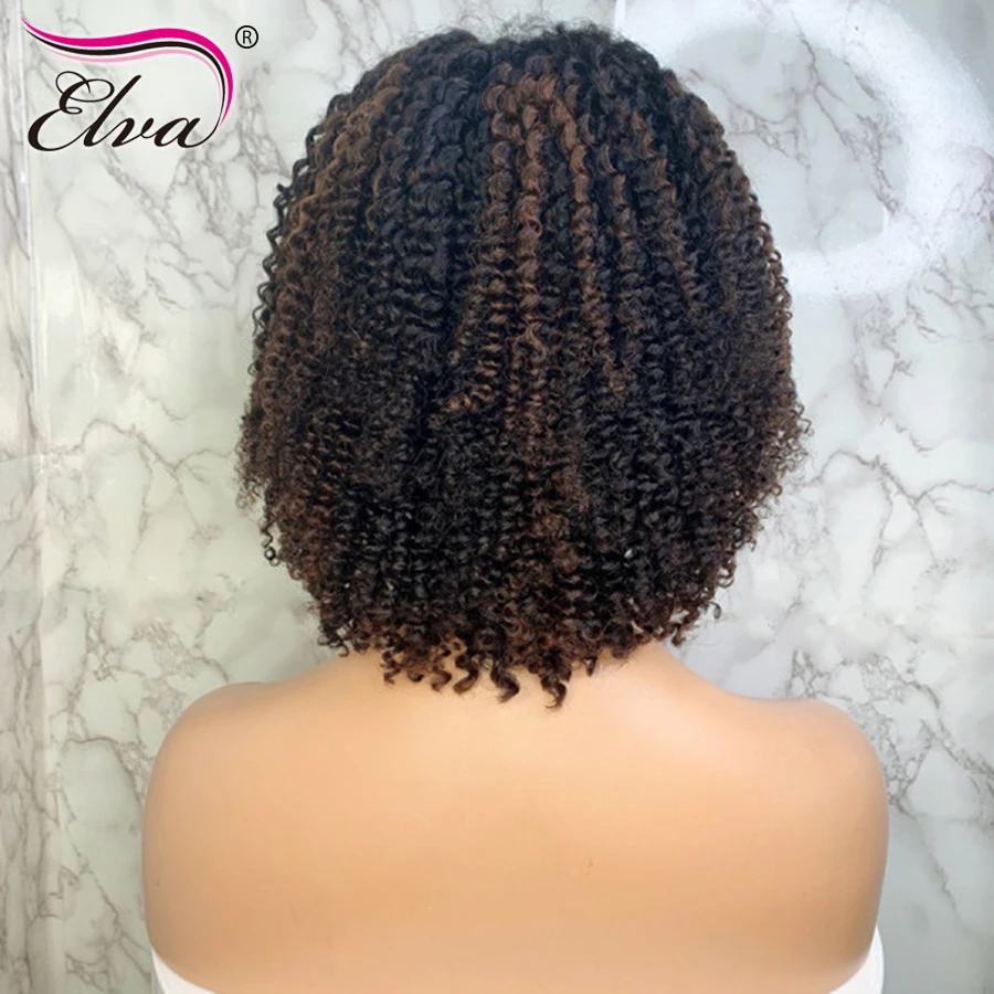 Парики Elva 13*6 из человеческих волос с эффектом омбре кудрявые передние парики