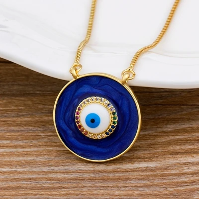 Dark Blue Новая мода медное CZ ожерелье 4 цвета выбор классический круглой формы глаз ювелирные изделия с подвесками для женщин Длинная цепочка-змейка лучший подарок - Окраска металла: Dark Blue