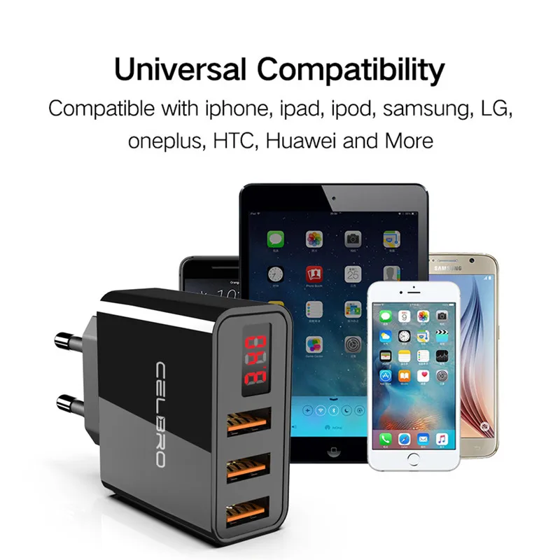 Светодиодный дисплей 3 порта usb настенный адаптер зарядное устройство 2016 а для