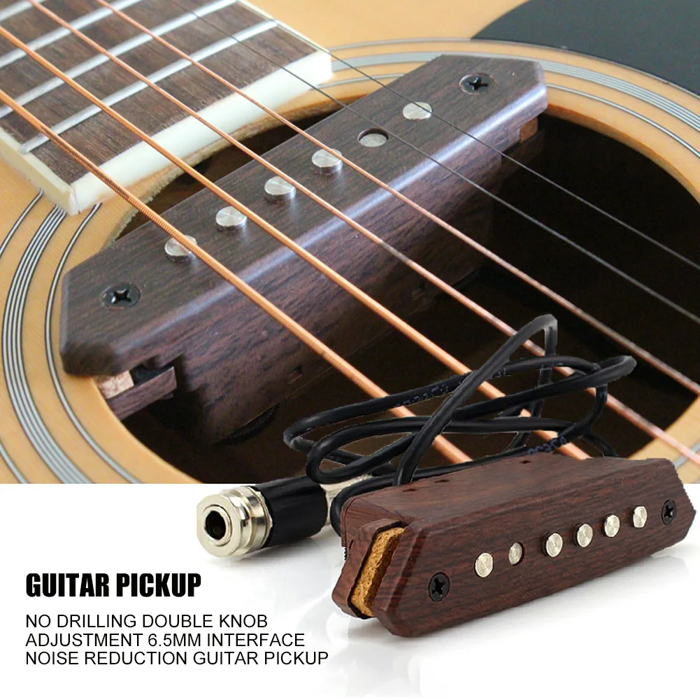 

Noise Reduction Double Knob Adjustment Acoustic Universal No Drilling Stable Live Guitar Pickup Humbucker 6.5mm Interface