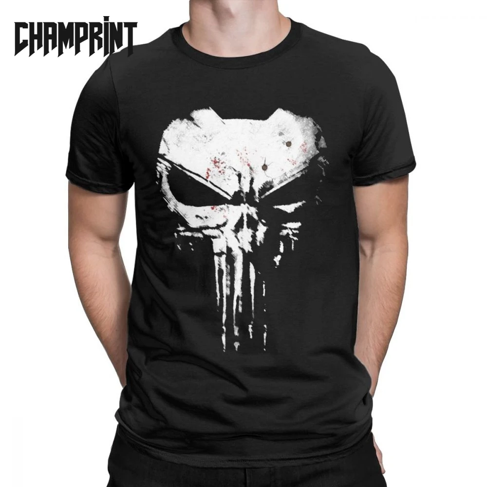 Vintage The Skull Punisher T-Shirts for Men Pure Cotton T Shirt Supper Hero Fitness Streetwear Memento Mori Short Sleeve Tees |