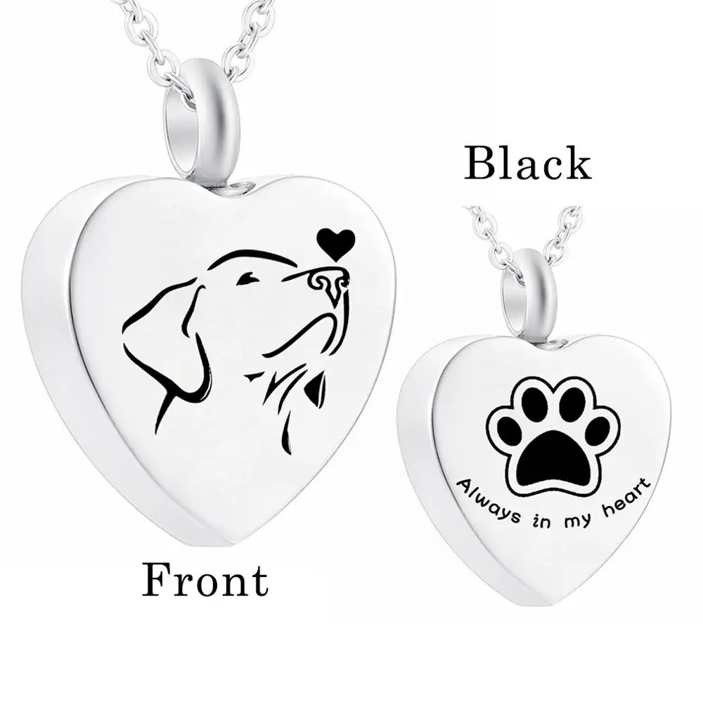 

Heart Shape Cremation Jewelry Pet Dog Cat Memorial Urn Necklace for Ashes Stainless Steel Ash Holder Paw Print Keepsake
