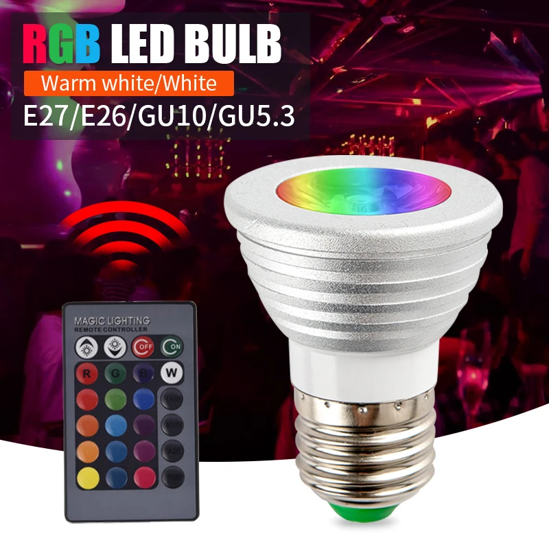 

Dimmable RGB LED Bulb GU10 5W Lampada Led Lamp RGB Spotlight GU 5.3 Bombillas Led Light With Remote Control 16 Colors